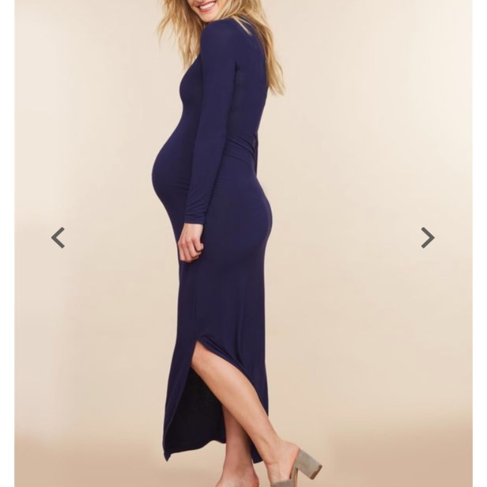 Navy Motherhood Maternity Long Sleeve Maxi Dress